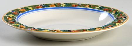 Della Robia Multicolor on White Rim Soup Bowl