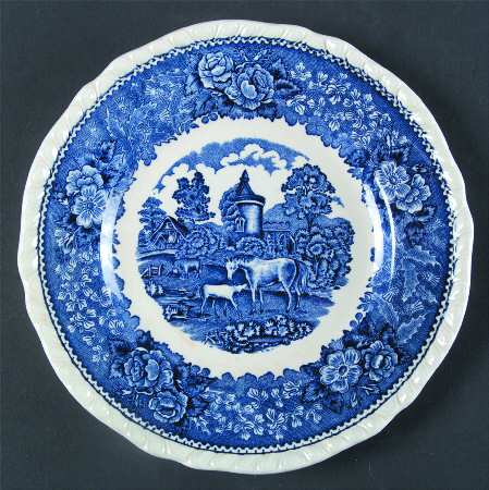 English Scenic Blue (Scalloped) Dessert/Pie Plate