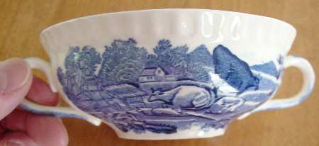 English Scenic Blue (Scalloped) Flat Cream Soup Bowl