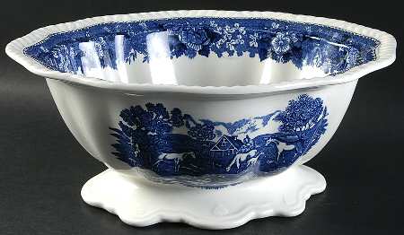 English Scenic Blue (Scalloped) Tureen No Lid