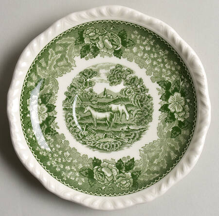 English Scenic Green (Scalloped) Saucer for Flat Cup
