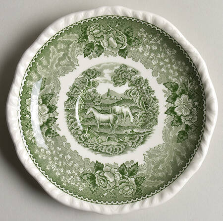 English Scenic Green (Scalloped) Saucer for Flat Cup
