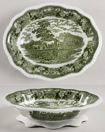 English Scenic Green (Scalloped) Oval Vegetable No Lid