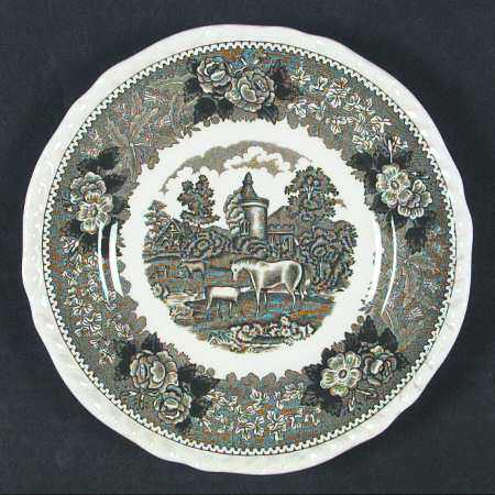 English Scenic Green (Scalloped) Dessert/Pie Plate