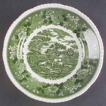 English Scenic Green (Scalloped) Dinner Plate