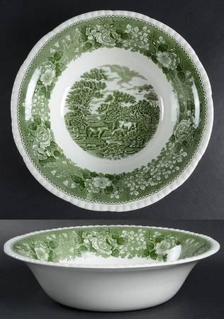 English Scenic Green (Scalloped) 9" Salad Serving Bowl