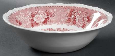 English Scenic Pink (Newer, Scalloped) 8" Round Vegetable Bowl