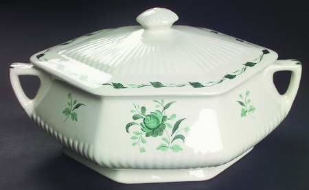 Lincoln (Green Vine on Rim) Oval Covered Vegetable