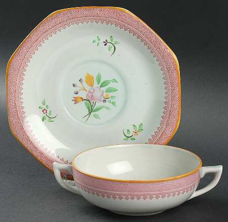 Lowestoft (Older Backstamp) Flat Cream Soup & Saucer Set