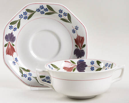 Old Colonial (Newer Backstamp) Flat Cream Soup Bowl & Saucer Set
