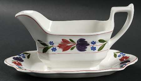 Old Colonial (Newer Backstamp) Gravy Boat with Attached Underplate