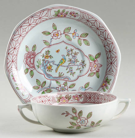 Singapore Bird (Older Backstamp) Flat Cream Soup Bowl & Saucer Set