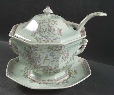 Singapore Bird (Older Backstamp) Octagonal Tureen & Lid w/Ladle & Underplate