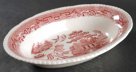 Willow Pink 10" Oval Vegetable Bowl