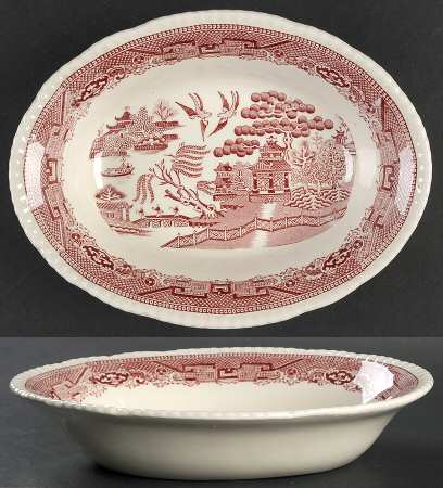 Willow Pink 9" Oval Vegetable Bowl