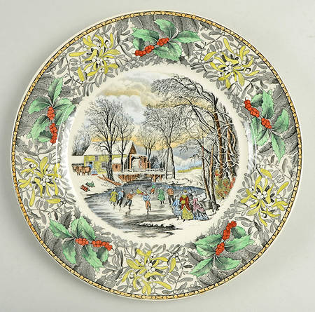 Winter Scenes Black, Multicolor Dinner Plate