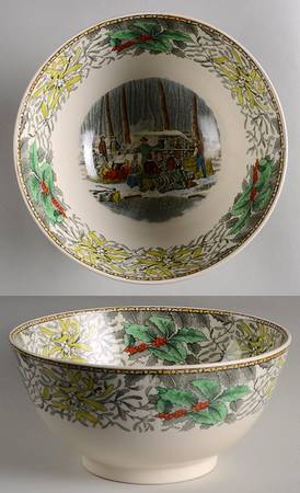 Winter Scenes Black, Multicolor 9" Chinese Bowl