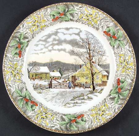 Winter Scenes Black, Multicolor 12" Chop Plate (Round Platter)