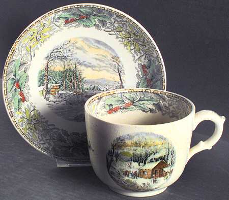 Winter Scenes Black, Multicolor Jumbo Cup & Saucer Set
