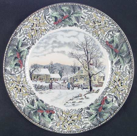 Winter Scenes Black, Multicolor Dinner Plate