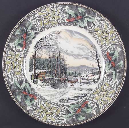 Winter Scenes Black, Multicolor Dinner Plate