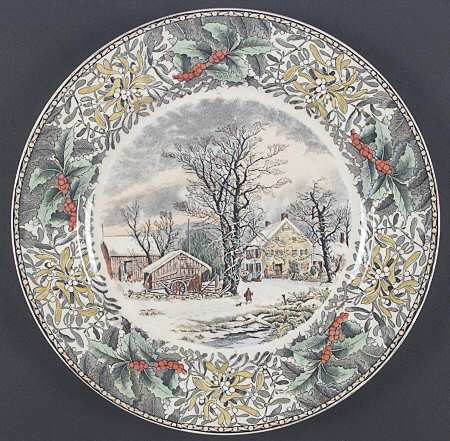 Winter Scenes Black, Multicolor Dinner Plate