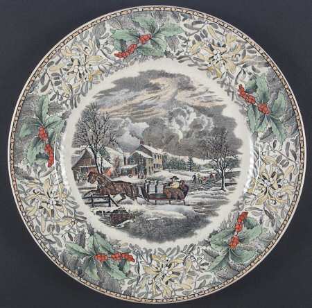 Winter Scenes Black, Multicolor Dinner Plate