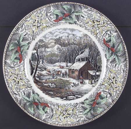 Winter Scenes Black, Multicolor Dinner Plate