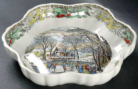 Winter Scenes Black, Multicolor 9" Melon Bowl