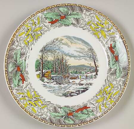 Winter Scenes Black, Multicolor Salad Plate