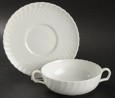 White Fife Flat Cream Soup Bowl & Saucer Set by Adderley