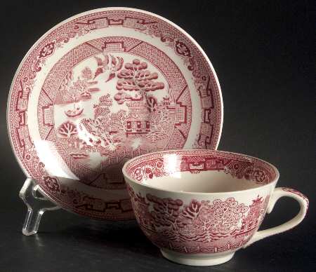 Willow Pink (Cream Background) Flat Cup & Saucer Set