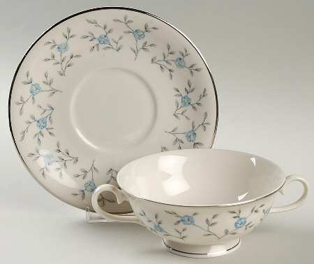 Blue Lace Footed Cream Soup Bowl & Saucer Set
