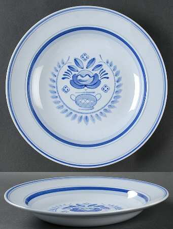 Blue Rose Large Rim Soup Bowl
