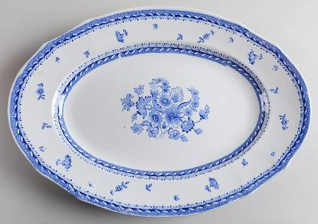 Finn Flower Blue (White Backgound) 15" Oval Serving Platter