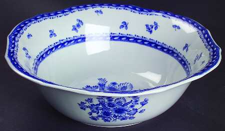 Finn Flower Blue (White Backgound) 10" Large Salad Serving Bowl