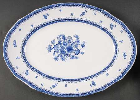 Finn Flower Blue (White Backgound) 15" Oval Serving Platter
