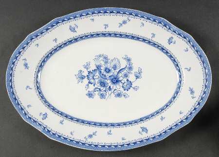 Finn Flower Blue (White Backgound) 14" Oval Serving Platter