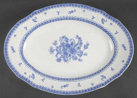 Finn Flower Blue (White Backgound) 16" Oval Serving Platter