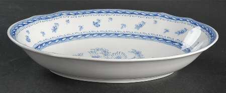 Finn Flower Blue (White Backgound) 9" Oval Vegetable Bowl