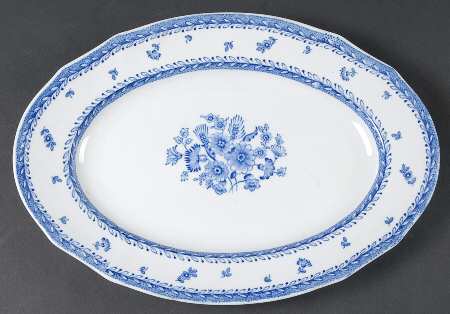 Finn Flower Blue (White Backgound) 12" Oval Serving Platter