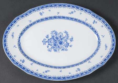 Finn Flower Blue (White Backgound) 10" Oval Serving Platter