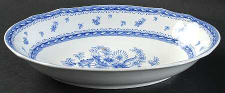 Finn Flower Blue (White Backgound) 10" Oval Vegetable Bowl