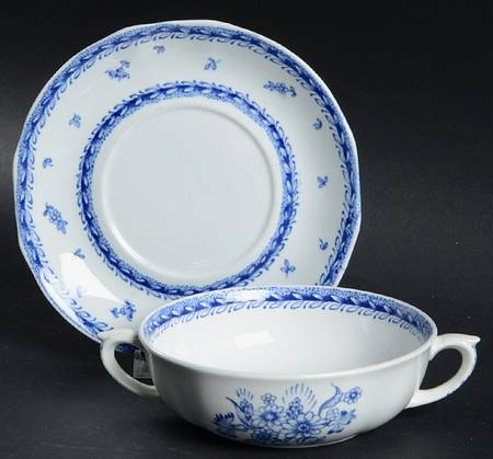 Finn Flower Blue (White Backgound) Flat Cream Soup Bowl & Saucer Set