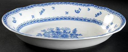 Finn Flower Blue (White Backgound) 11" Oval Vegetable Bowl