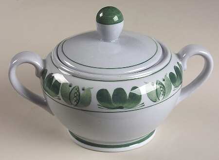 Green Laurel Sugar Bowl & Lid