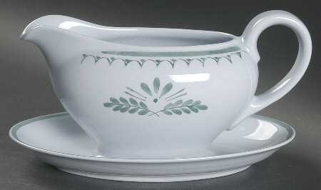 Green Thistle Gravy Boat with Attached Underplate