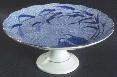 Blue Chinese Quail 10" Diameter Pedestal Cake Stand
