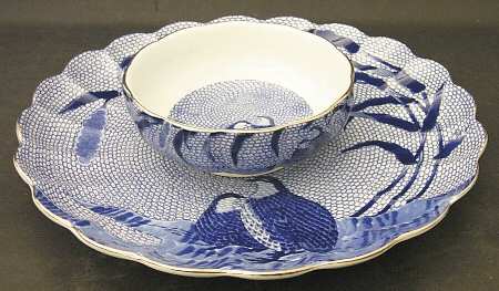 Blue Chinese Quail Chip & Dip Set