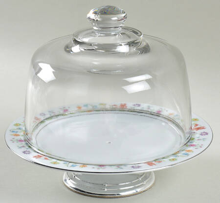 Eternal Love (Platinum Trim) 6 1/2"-7 1/2" Footed Cheese Plate w/ Glass Dome HC